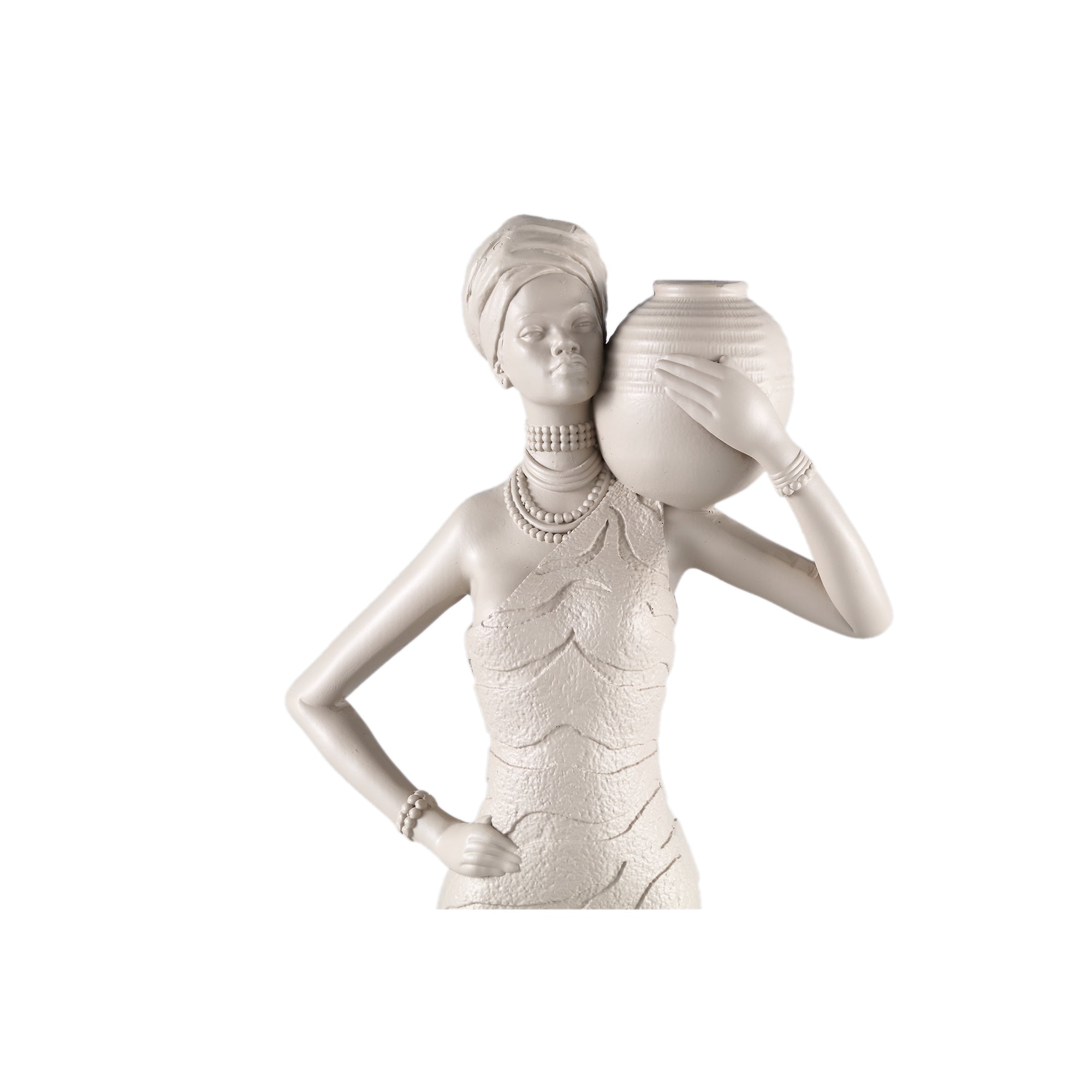 Rafah Clay poly woman statue holding pot shoulder
