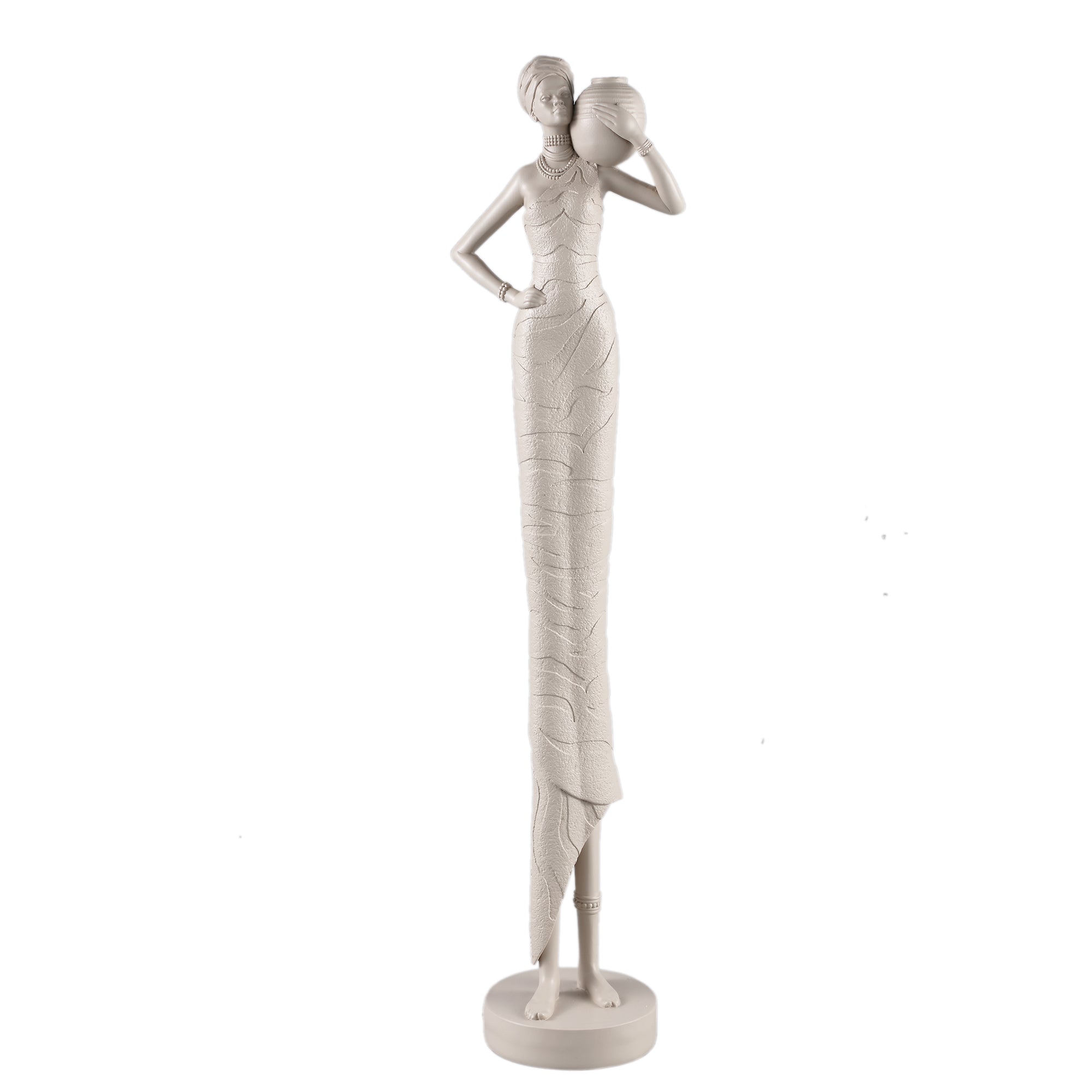 Rafah Clay poly woman statue holding pot shoulder