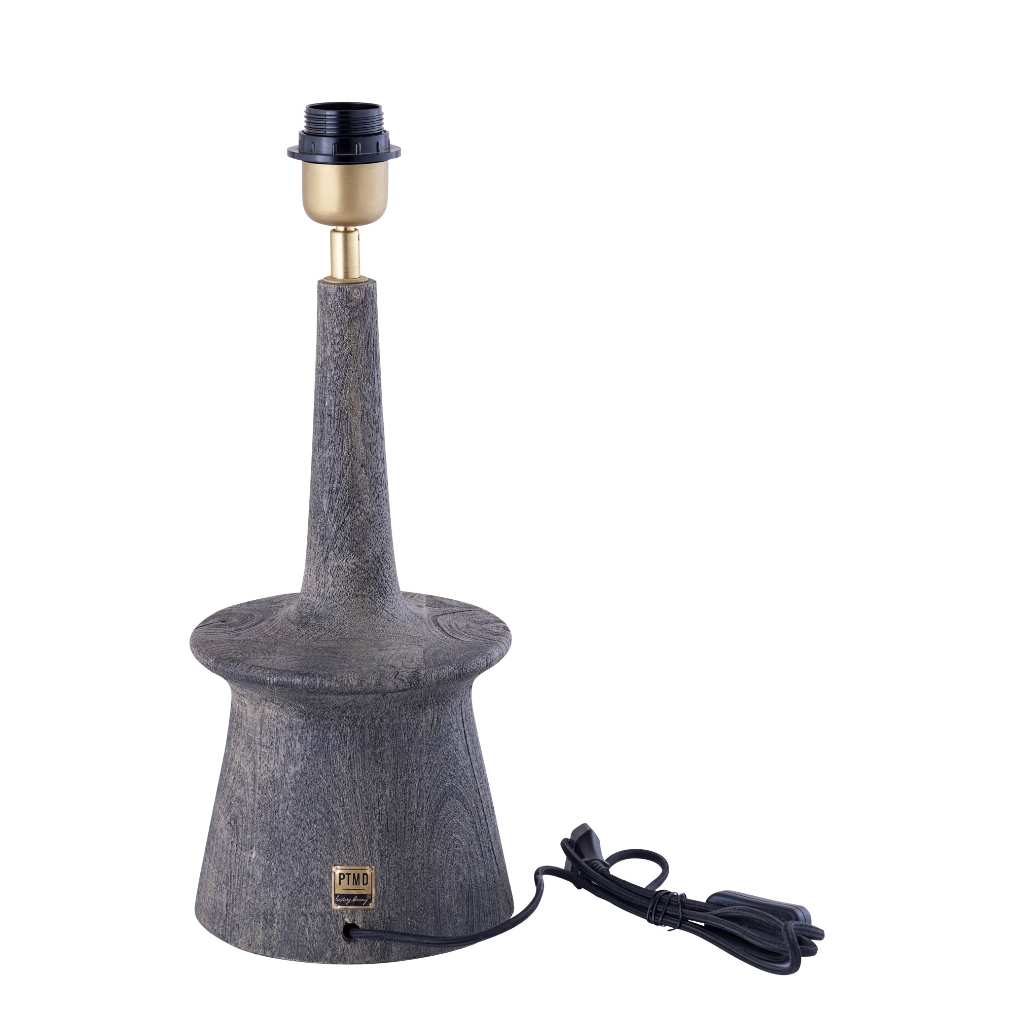 Caelin Lampes de table en bois de manguier — Grey Table Lamp Narrow Round - Antracite