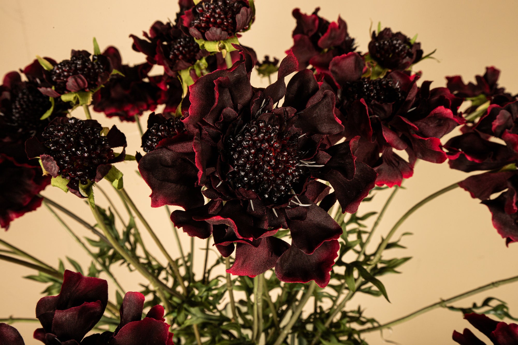Garden Flower Red scabiosa spray with leaves Rouge — Fleur artificielle — vue 3 | Häus