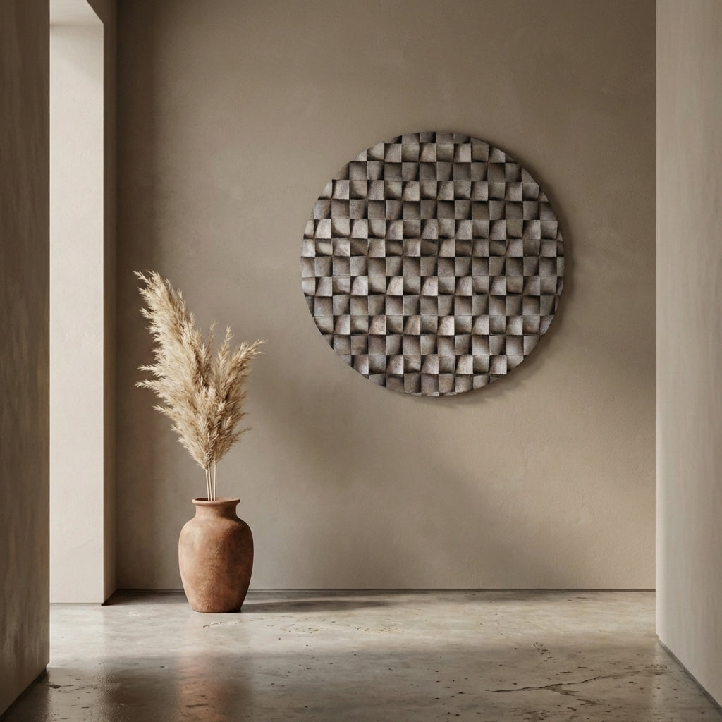 Zoaya Bronze mdf wood wall panel 3D cubes round S