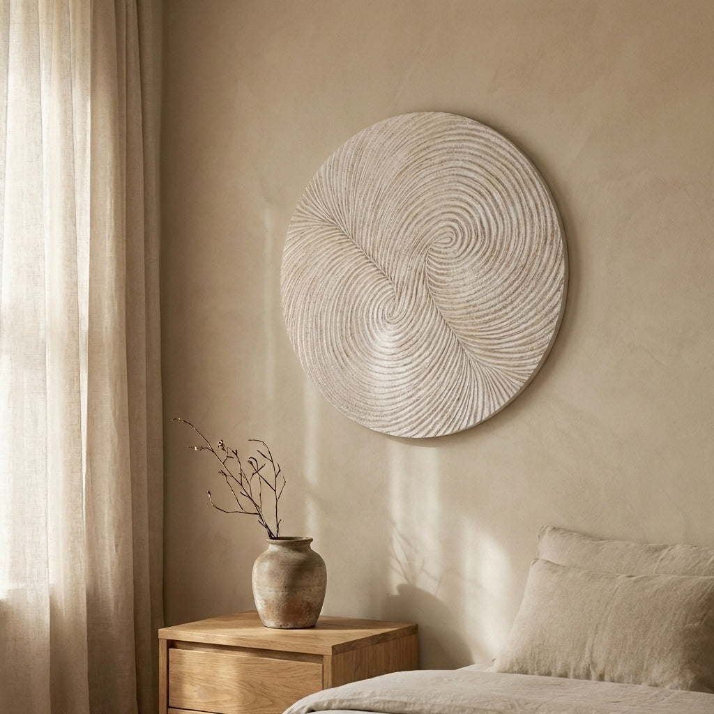Wiktor White MDF round wallpanel swirl carved S