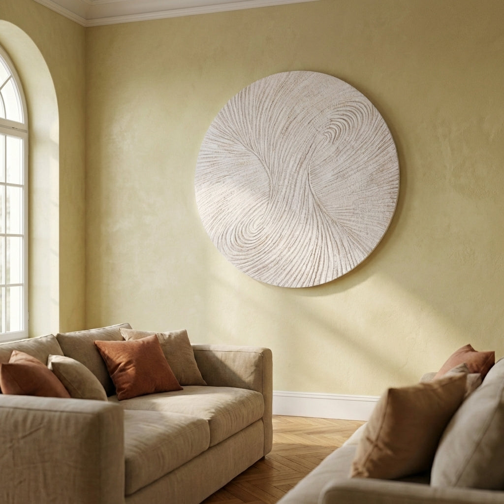 Wiktor White MDF round wallpanel swirl carved M