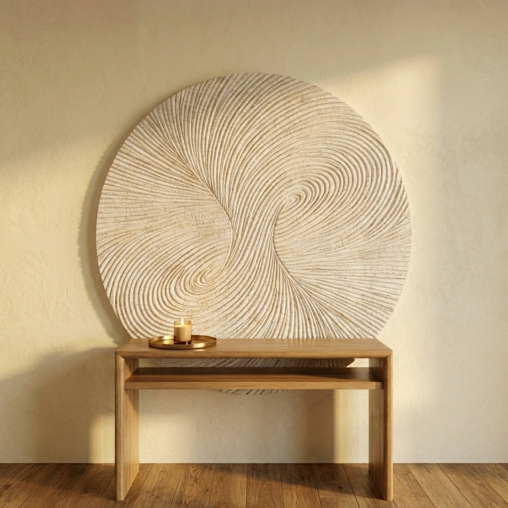 Wiktor White MDF round wallpanel swirl carved L
