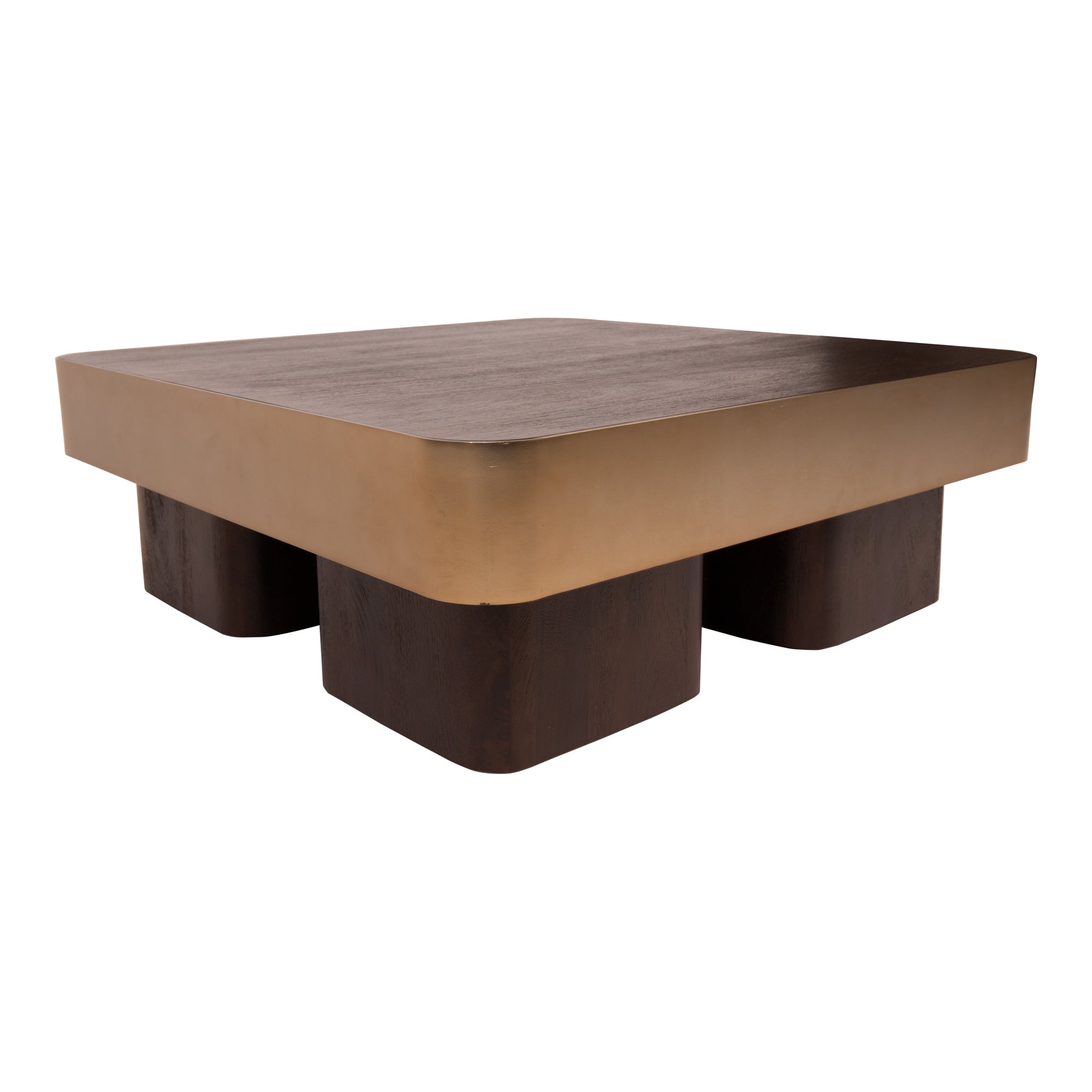 Warren Coffee Table 90x90x31 brown wood gold metal - Photo 5