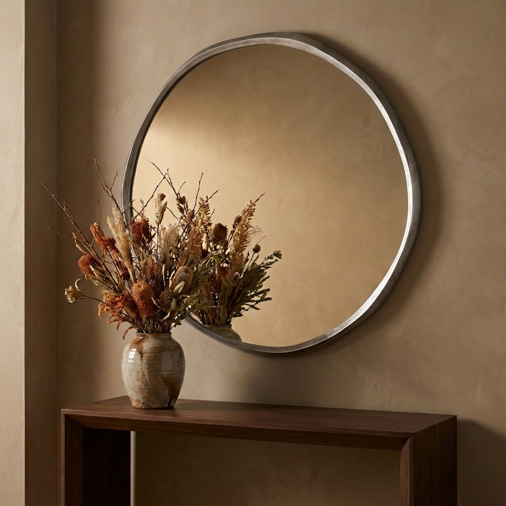 Limera Nickel alu round mirror irregular border L