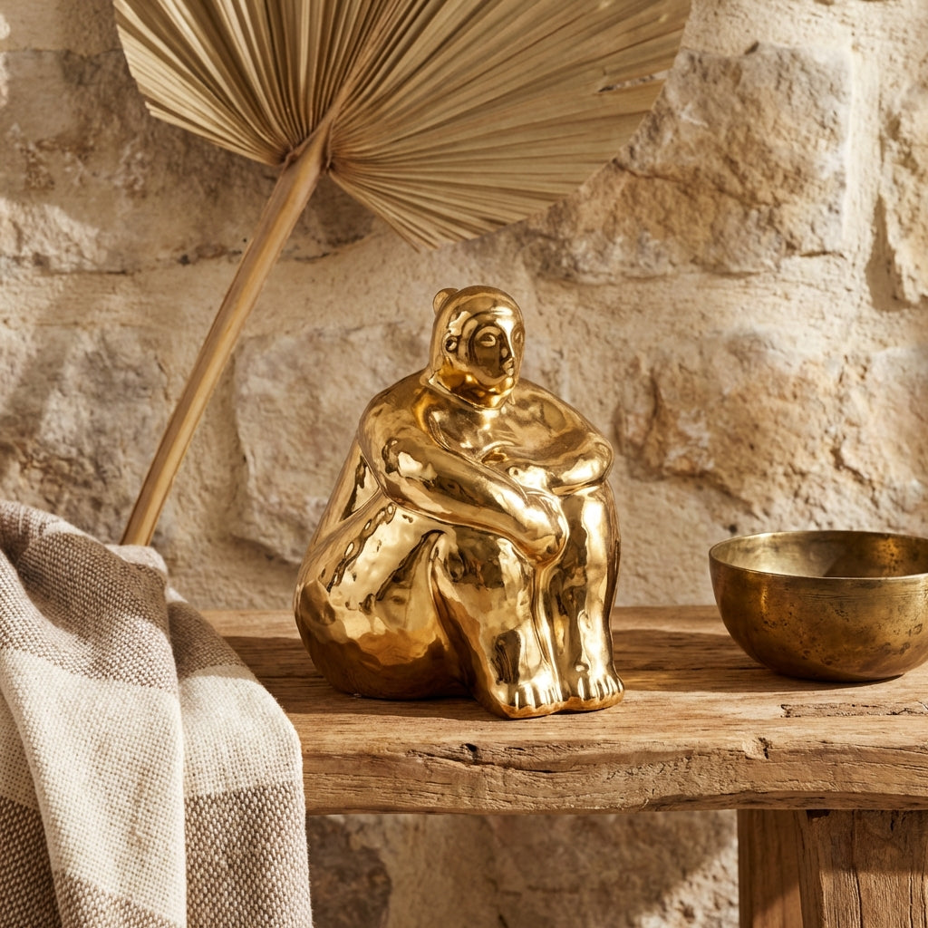 Oday Gold ceramic women statue sitting B