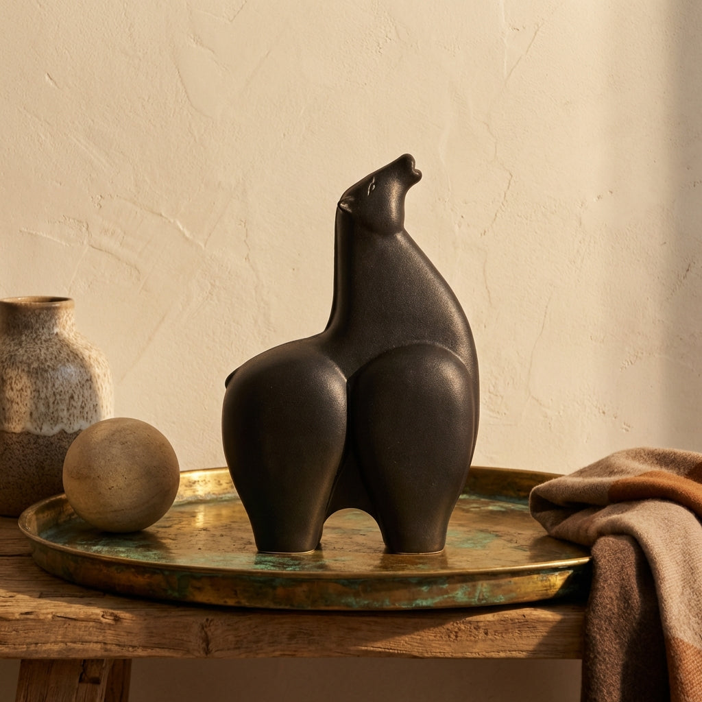 Honore Black horse shaped ceramic statue head high