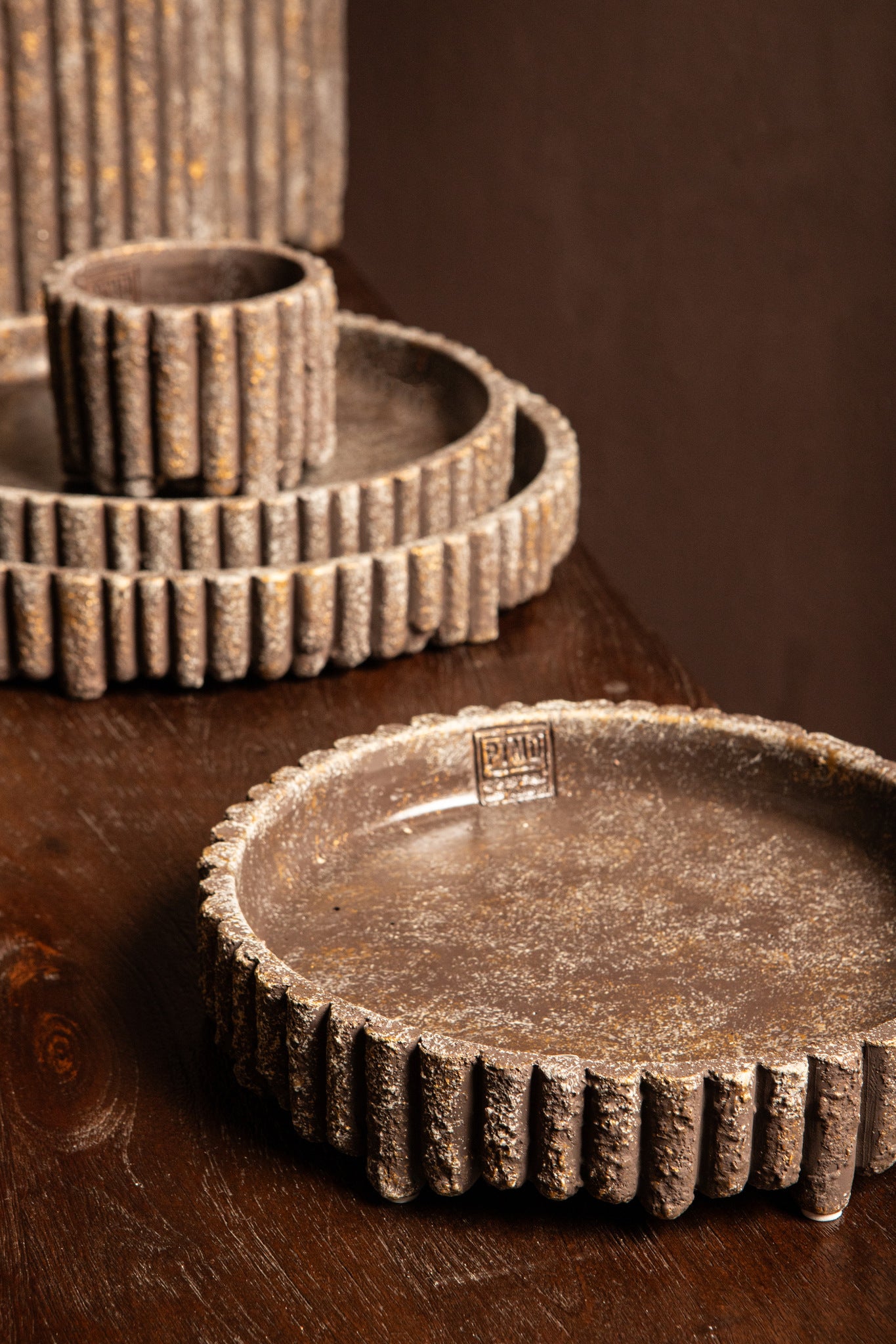 Morganne Brown round cement bowl ribbed L