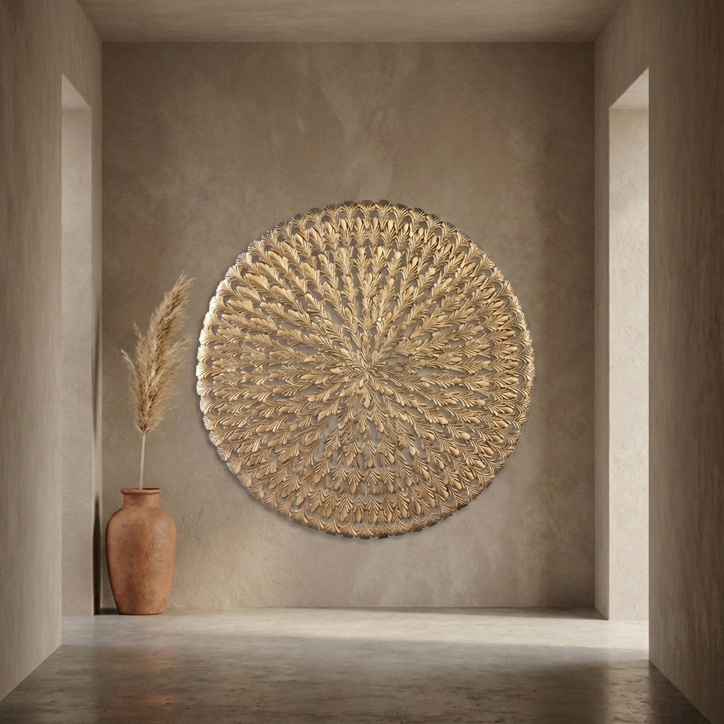 Xavery Bronze round iron wall panel carved look S