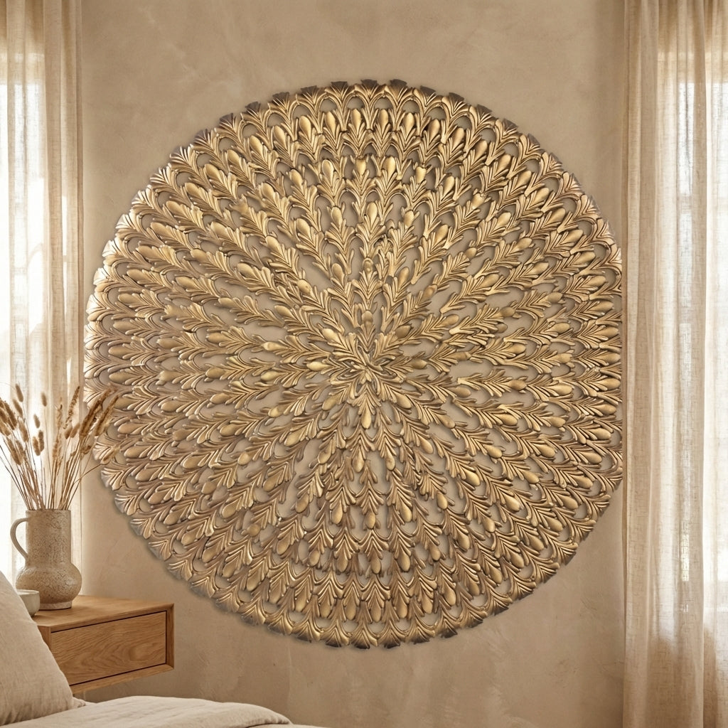 Xavery Bronze round iron wall panel carved look L