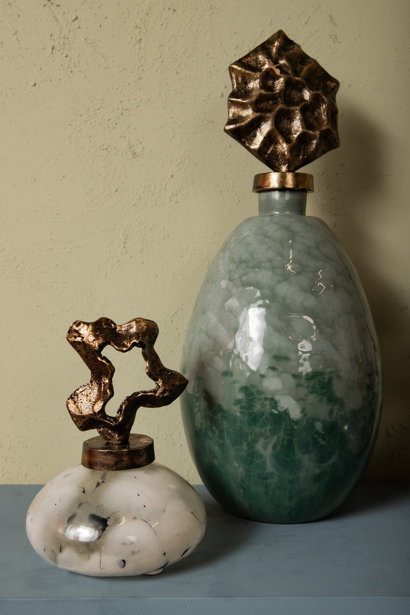 Cherisee Green glass statue brass lid high