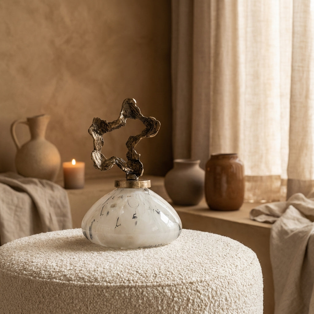 Maryan Pearl shaped alu casted statue brass lid L
