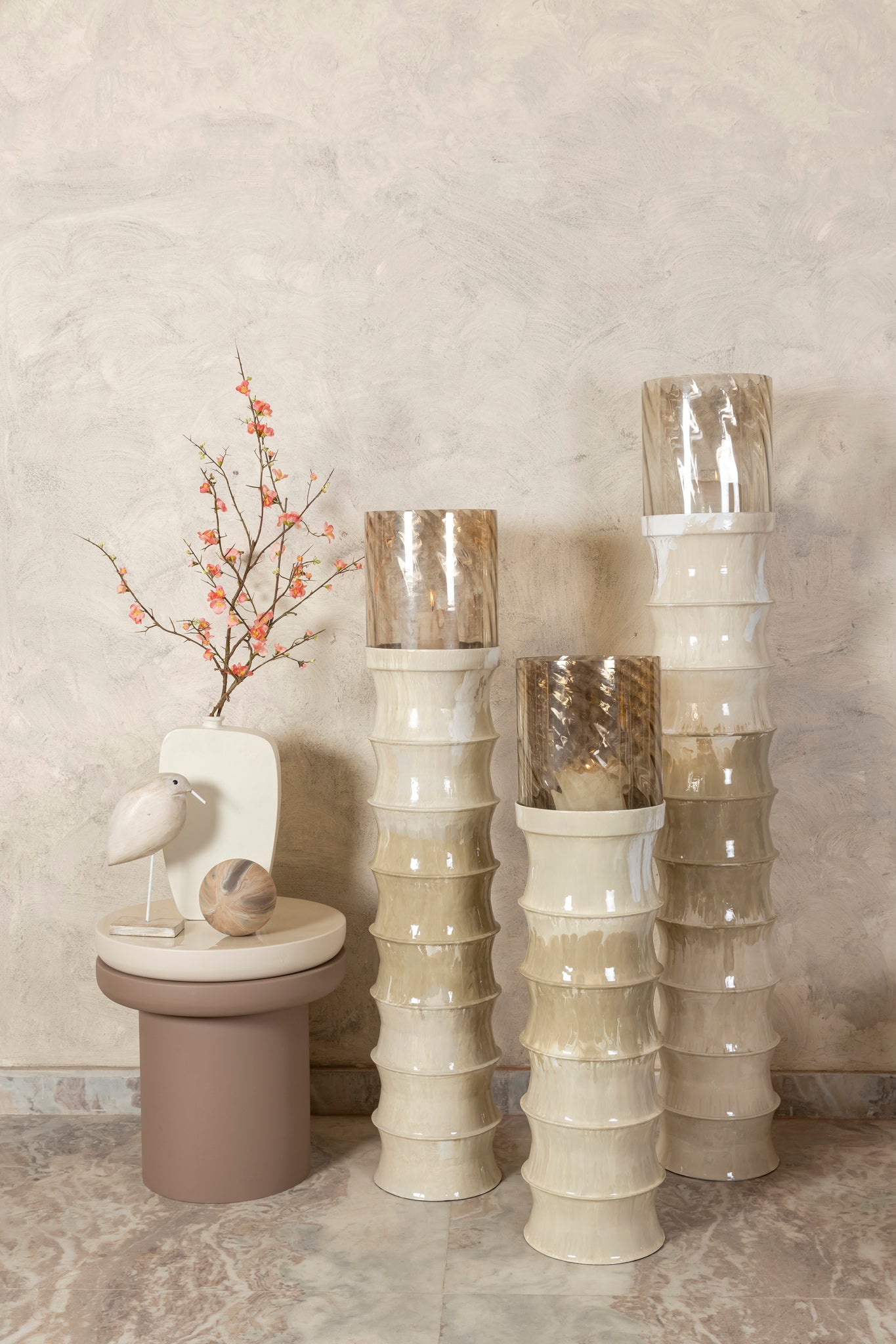 Kaylyne Bougeoirs en verre - Crème