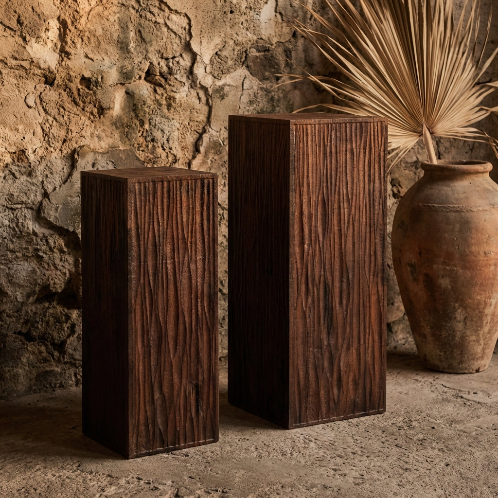 Riko Brown mango wood wavy carved pedestal SV2