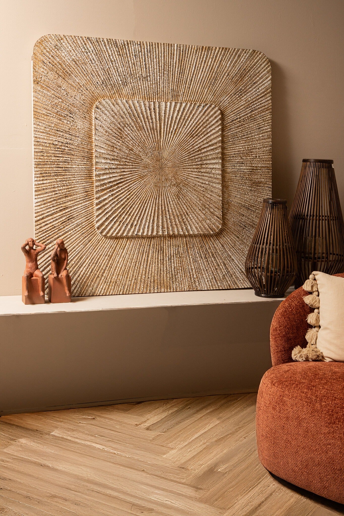 Dishita Cream square mdf wall panel ribbed large