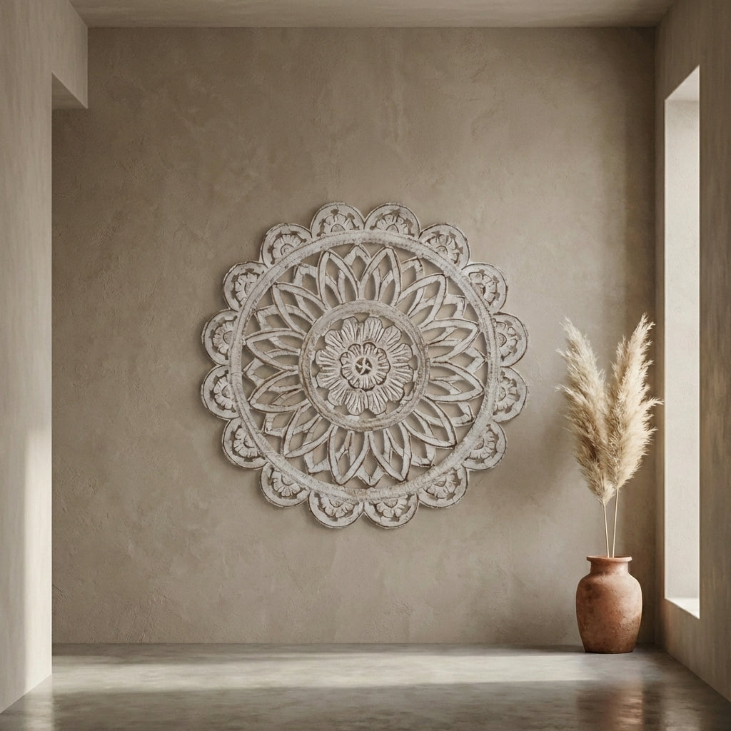Farris Cream round mdf wall panel carved S