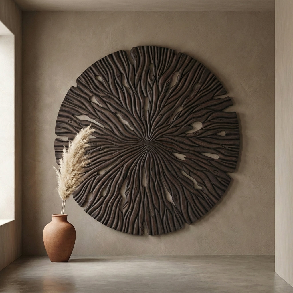 Bonte Brown MDF wall panel wavy carved round L