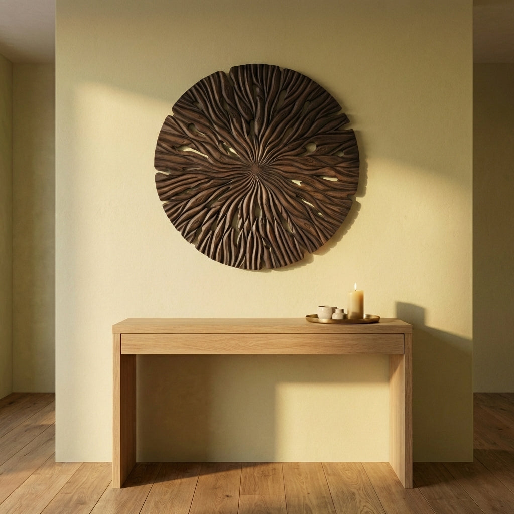 Bonte Brown MDF wall panel wavy carved round S