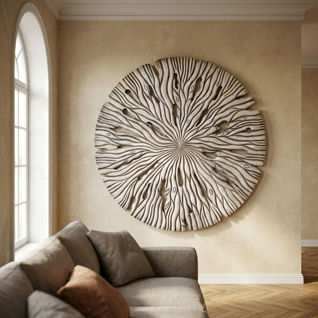 Bonte Cream MDF wall panel wavy carved round L