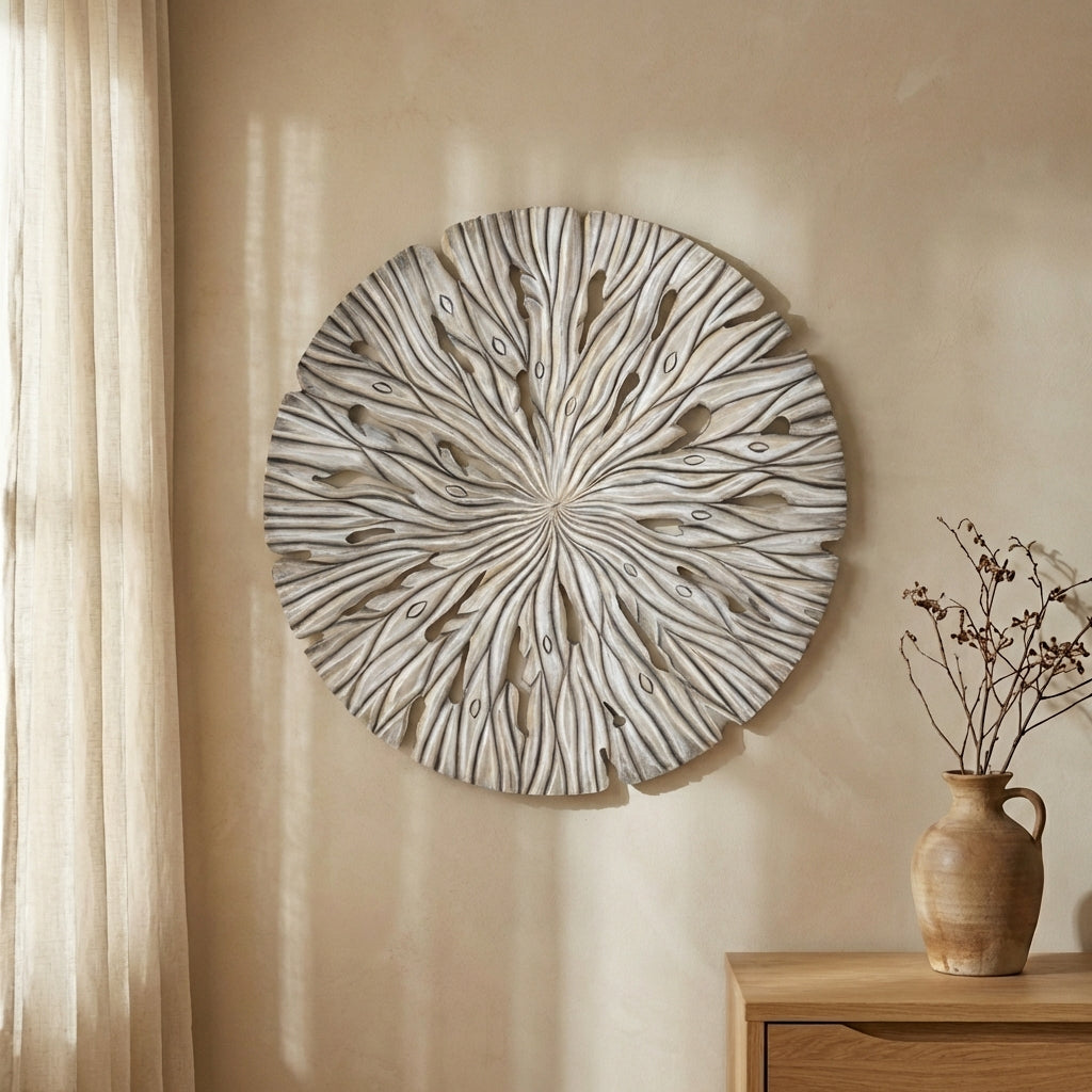 Bonte Cream MDF wall panel wavy carved round S