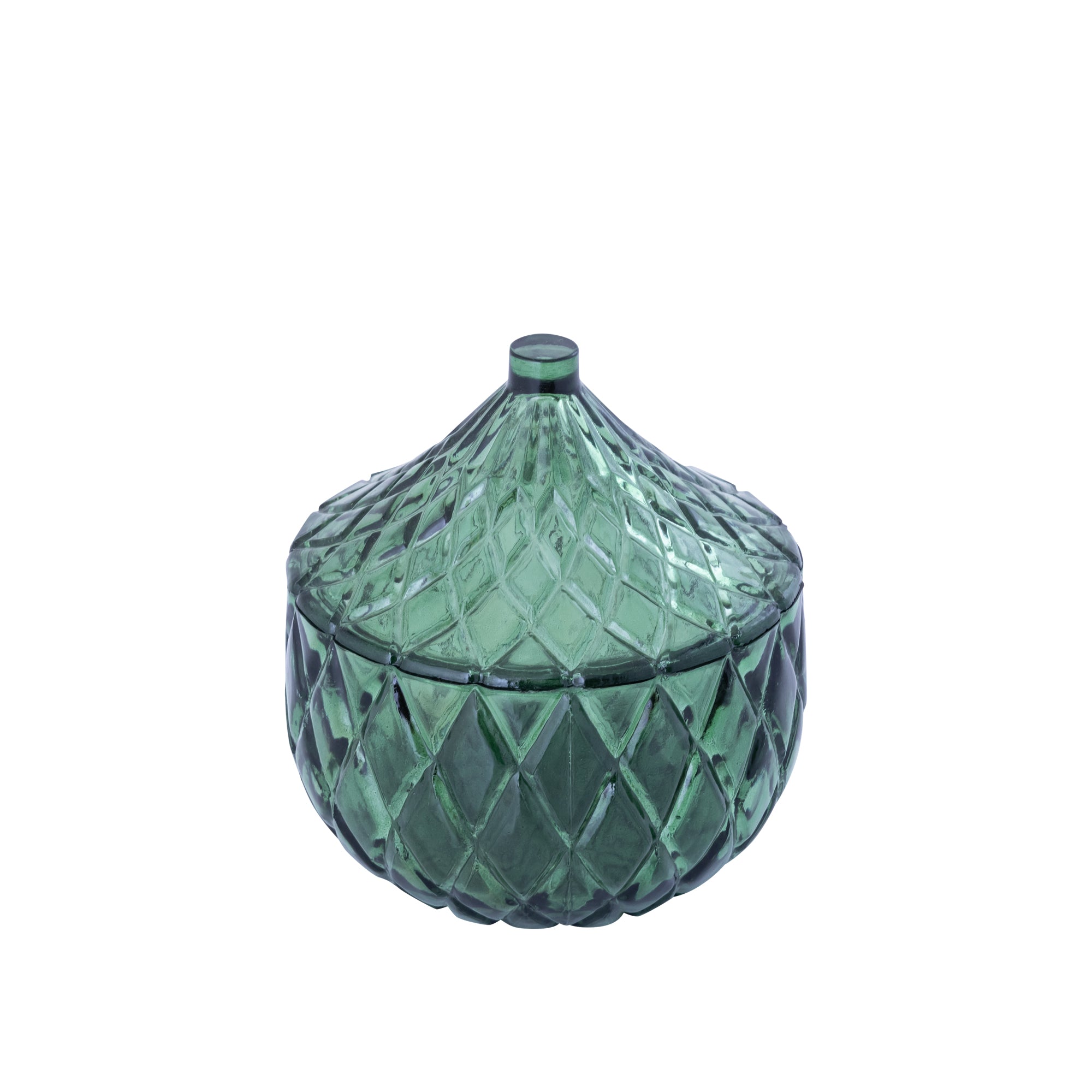 Delali Green glass storage box diamant pattern L
