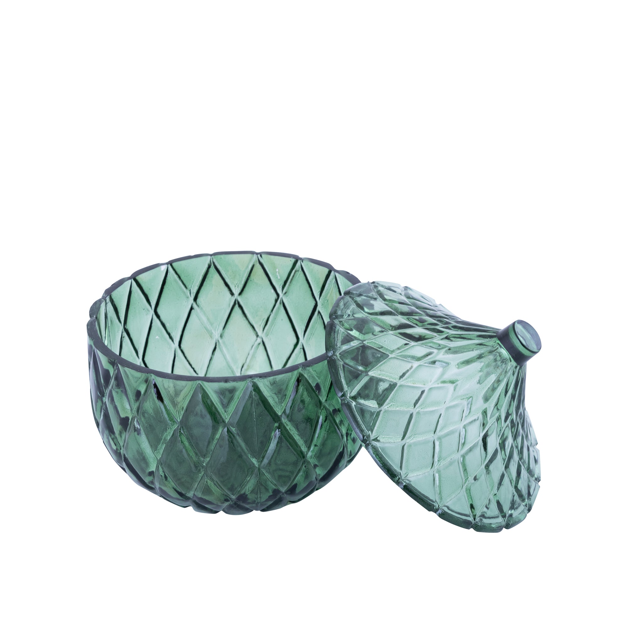 Delali Green glass storage box diamant pattern L