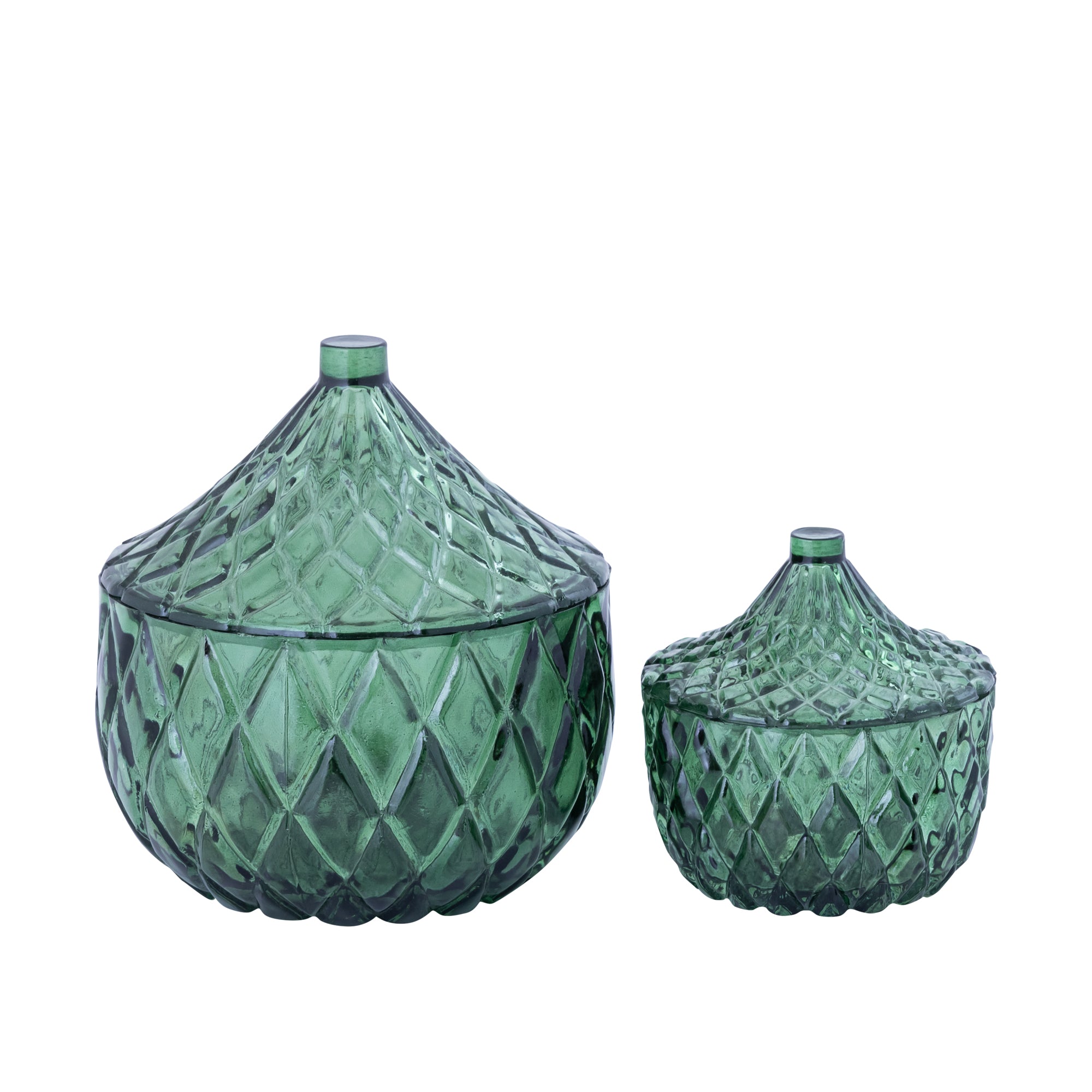 Delali Green glass storage box diamant pattern L