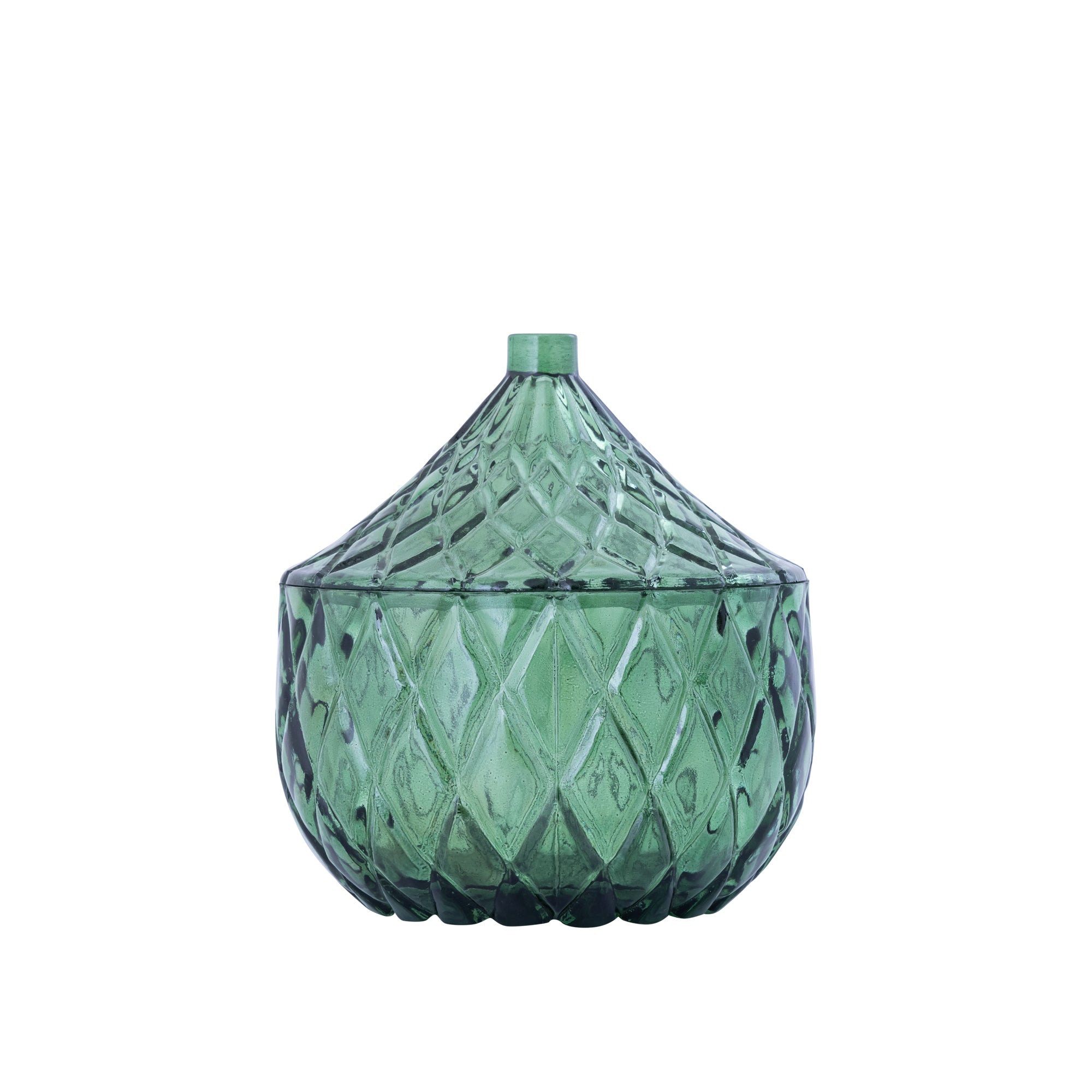 Delali Green glass storage box diamant pattern L