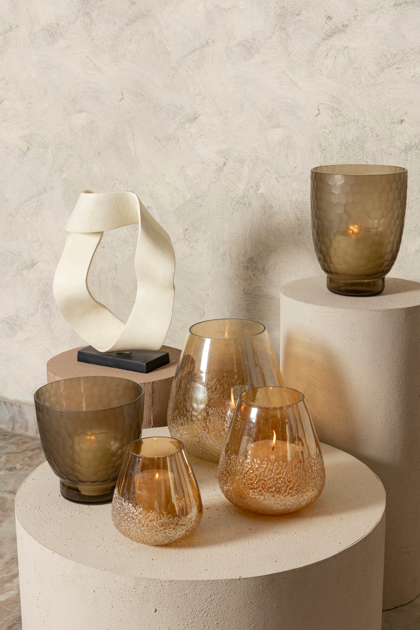 Ameara Bougeoirs en verre - Ambre