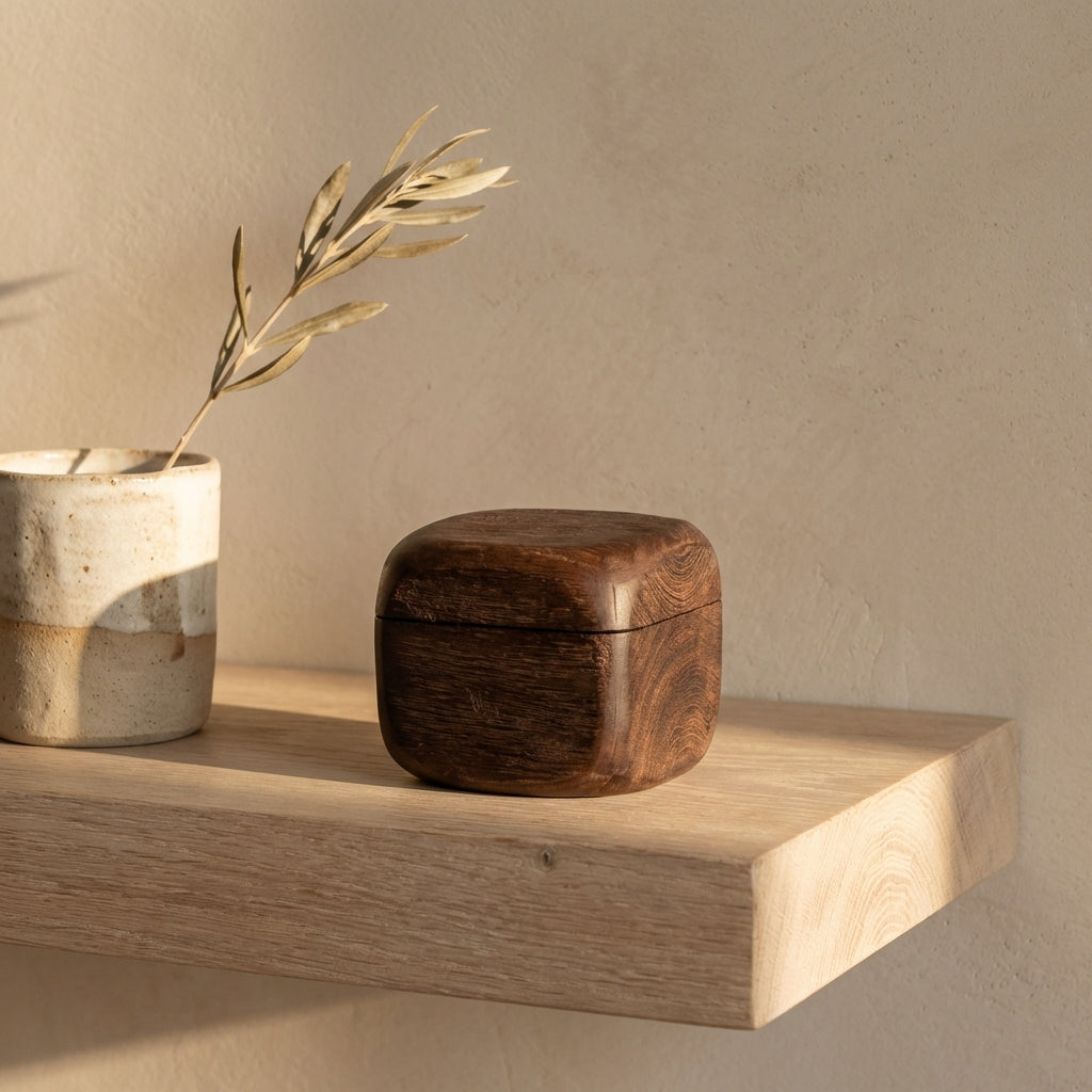 Kiasty Brown mango wood cube shaped storage box S
