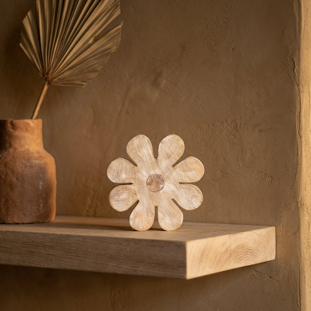 Zaniel Light Grey mango wood flower shaped statueS