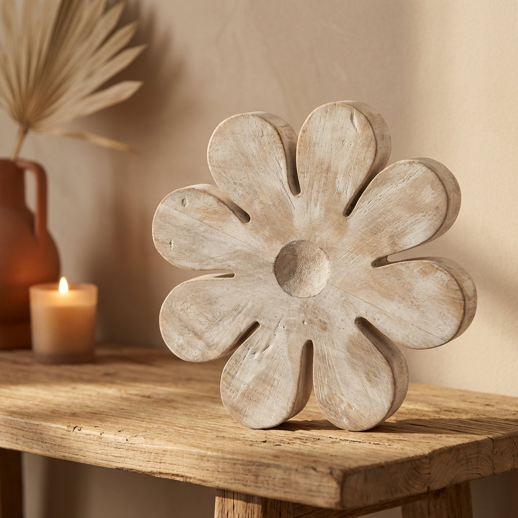 Zaniel Light Grey mango wood flower shaped statueM