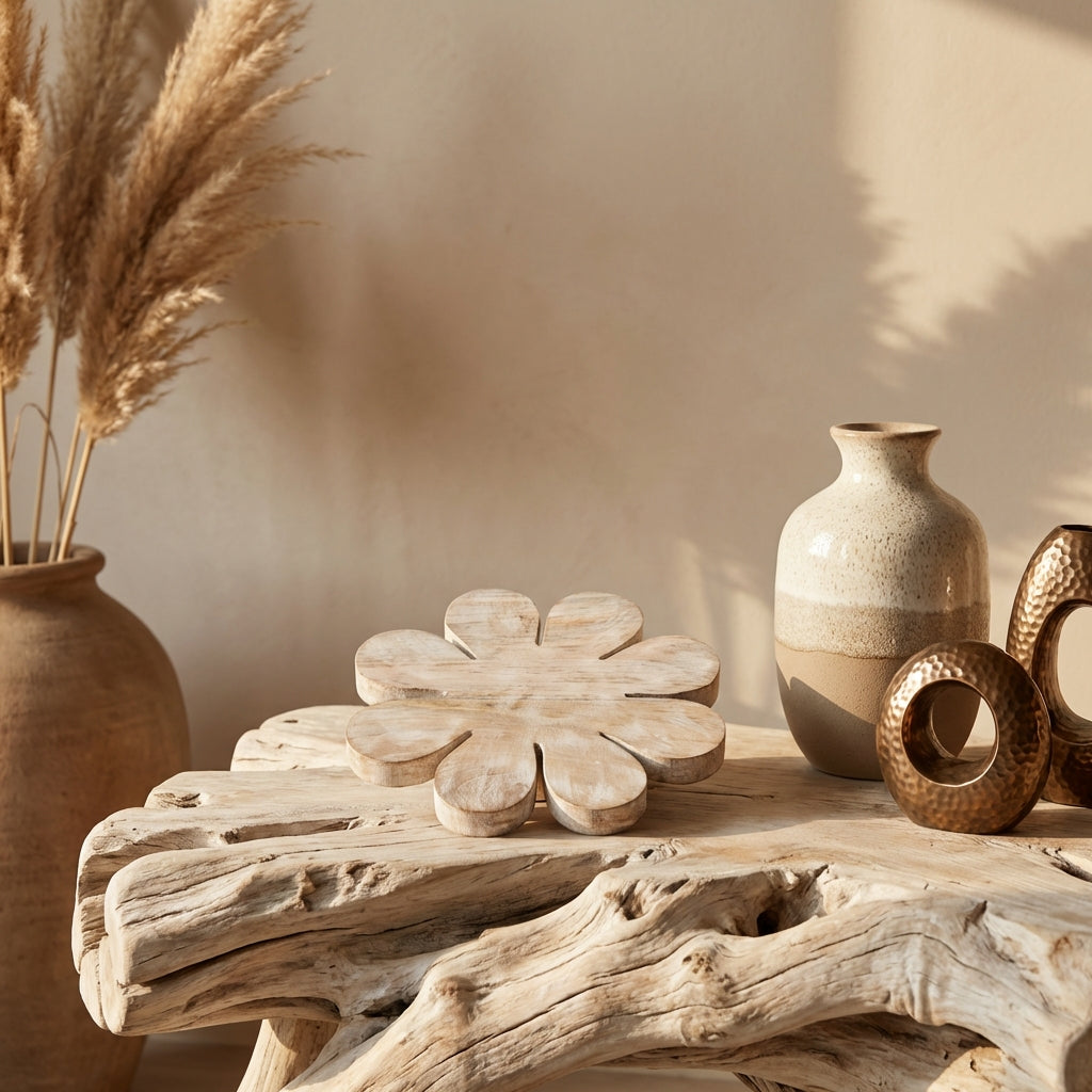 Zaniel Light Grey mango wood flower shaped statueL