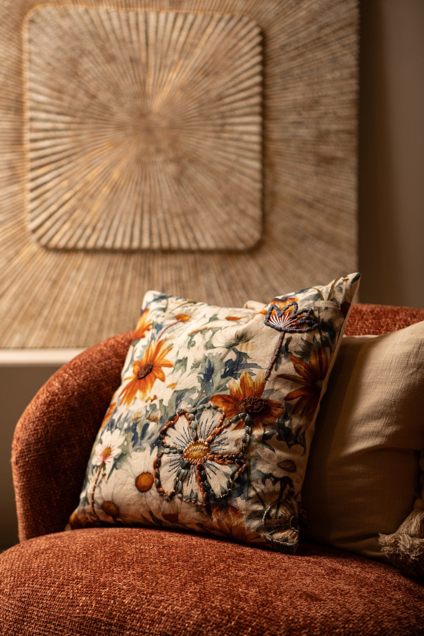 Helenor Natural square cotton cushion flowers Naturel — Housse de coussin — vue 3 | Häus