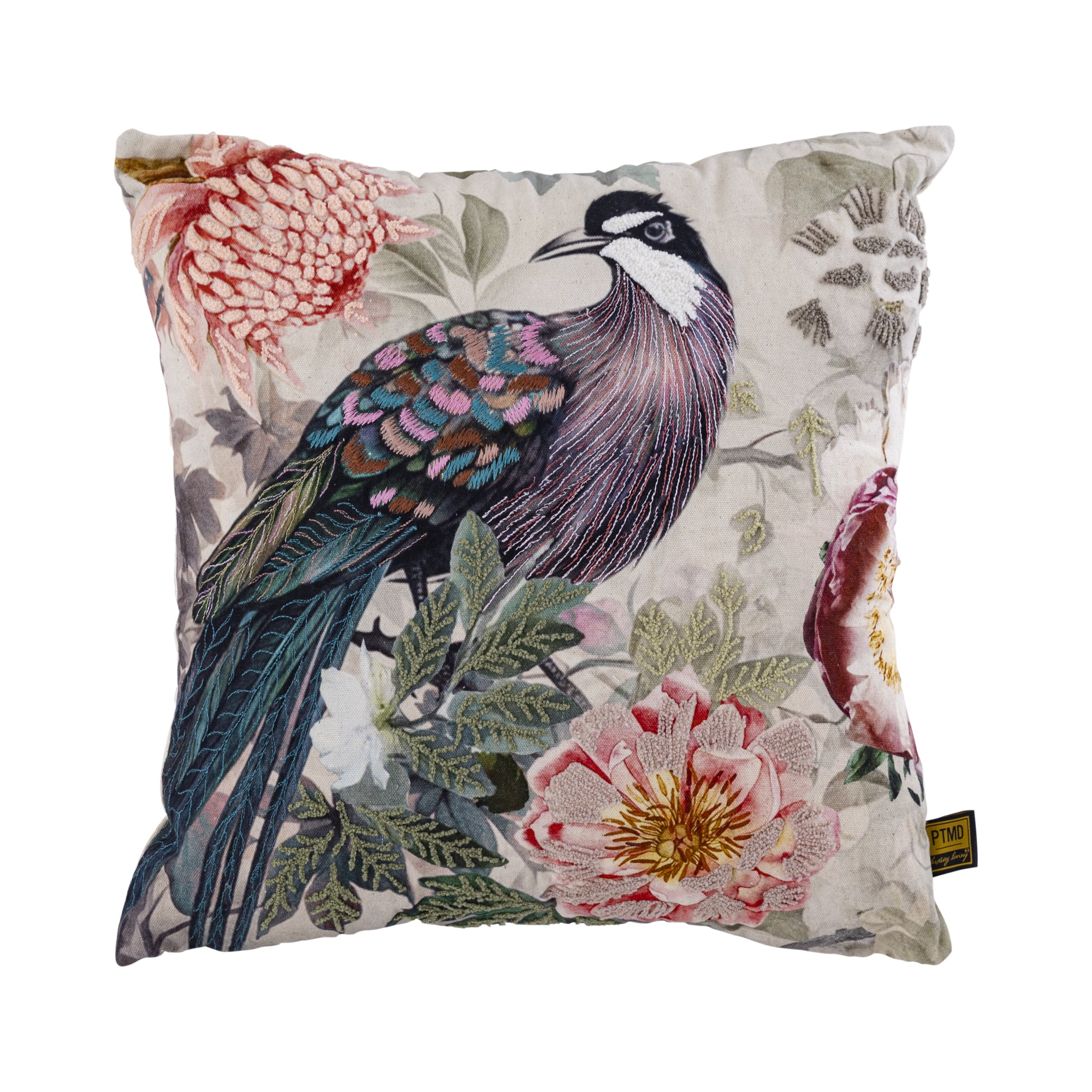 Loralee Green square cotton cushion peacock — vue 2 | Häus