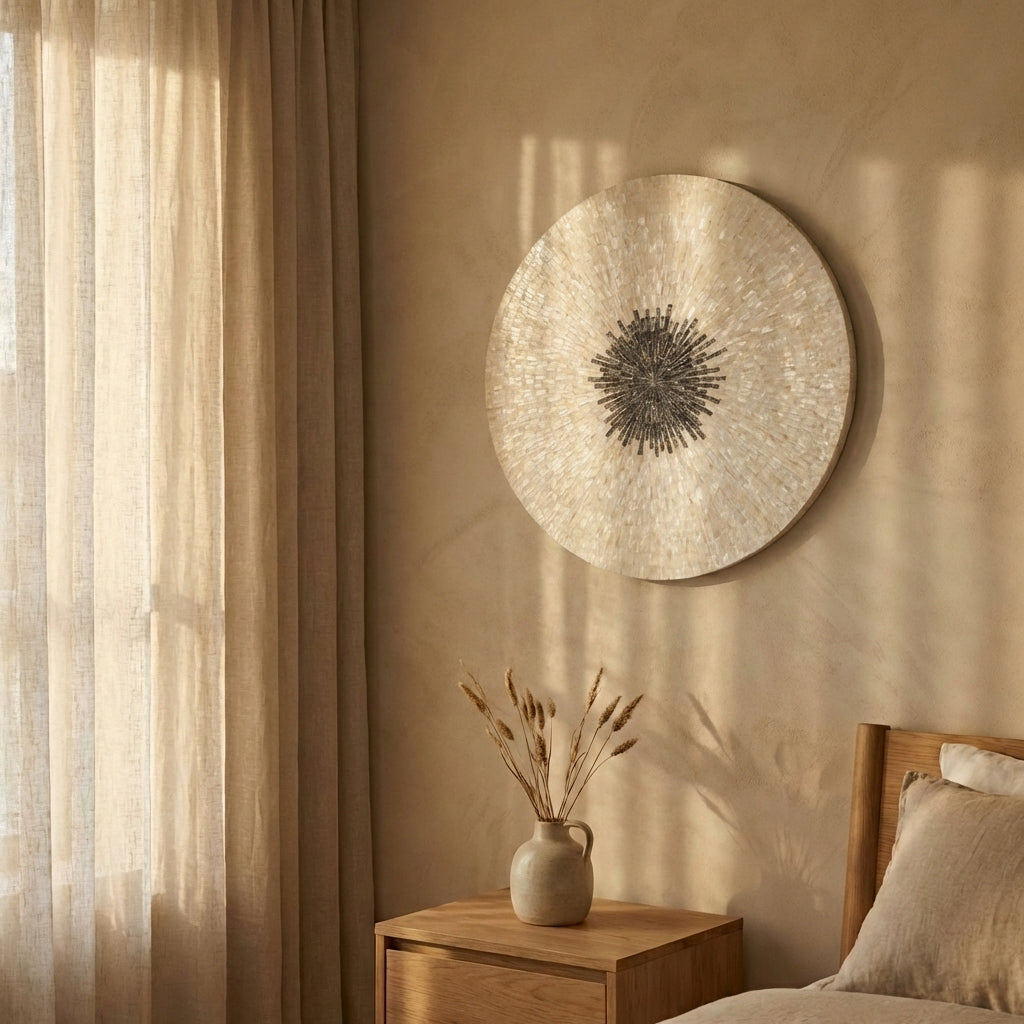 Vojtech White round poly shell bamboo wall panel L