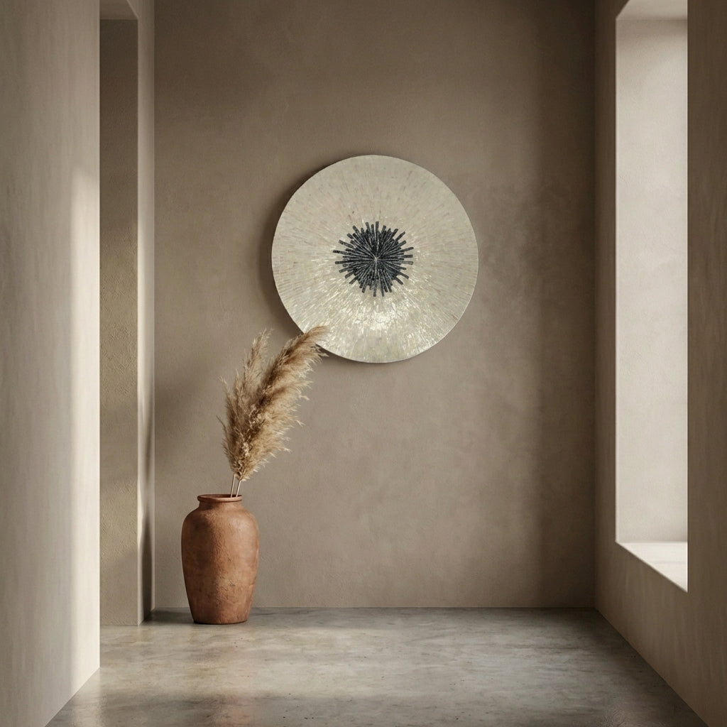 Vojtech White round poly shell bamboo wall panel M
