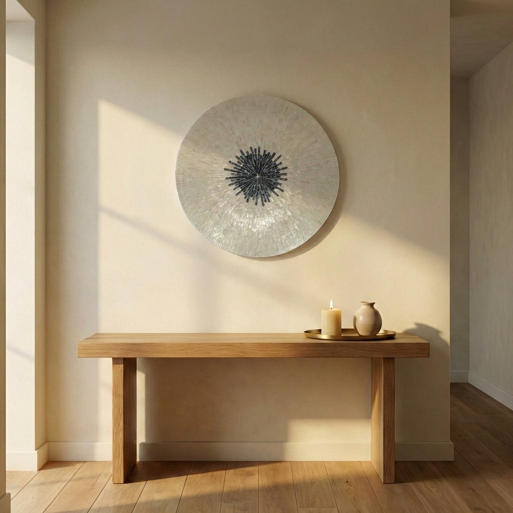 Vojtech White round poly shell bamboo wall panel S