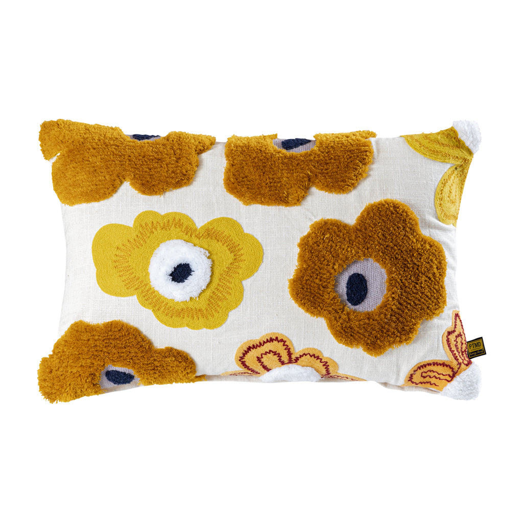 Bethanie Yellow rect embroidery flower cushion — vue 2 | Häus