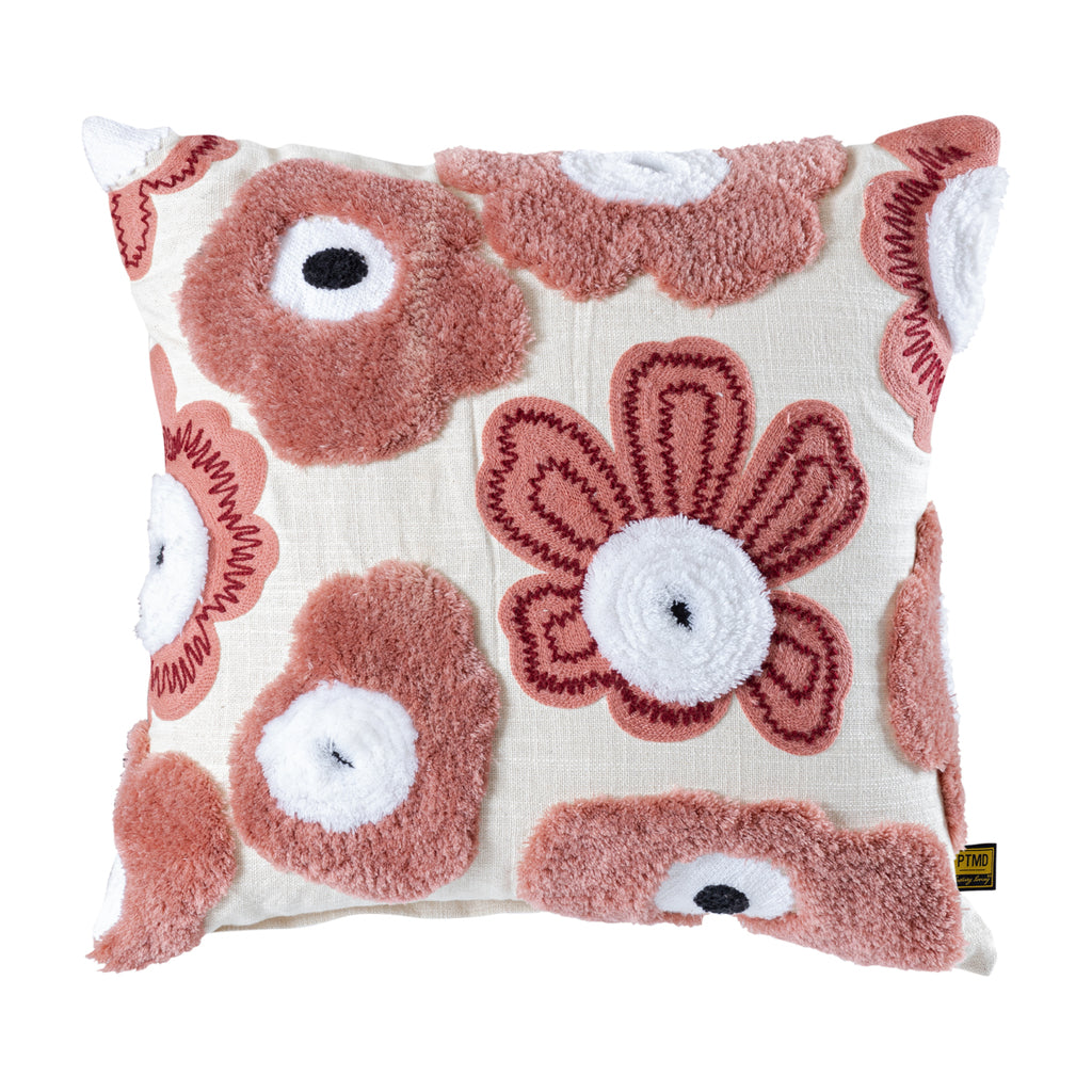 Primuse Pink square embroidery flower cushion — vue 2 | Häus