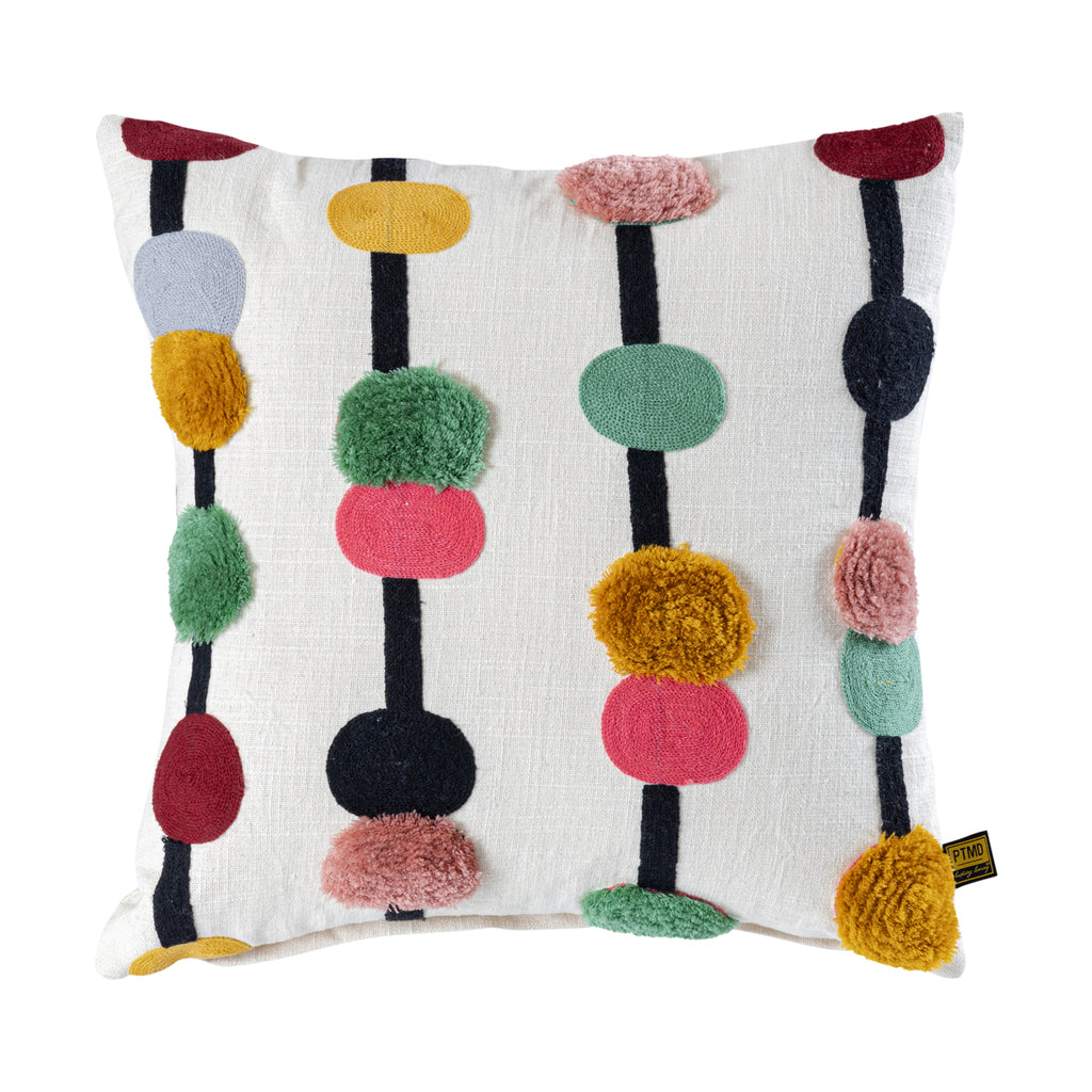 Prinay Pink square embroidery cushion with dots — vue 2 | Häus