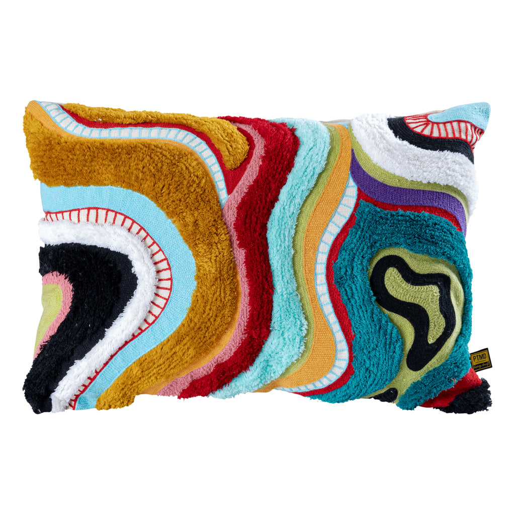 Courtneay Blue rectangle embroidery cushion lines Bleu — Housse de coussin — vue 2 | Häus