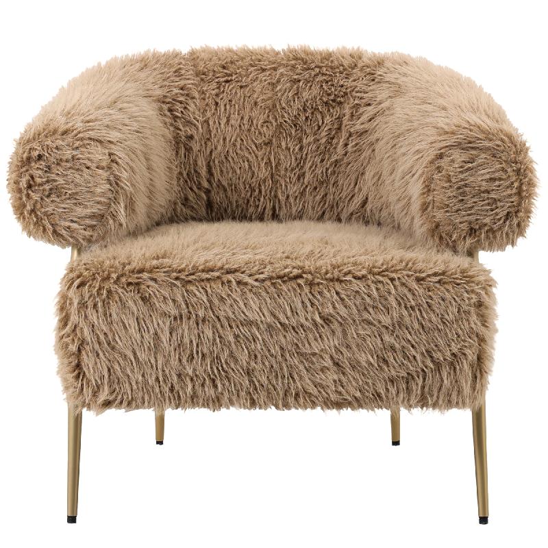Hair brown fauteuil gold metal base