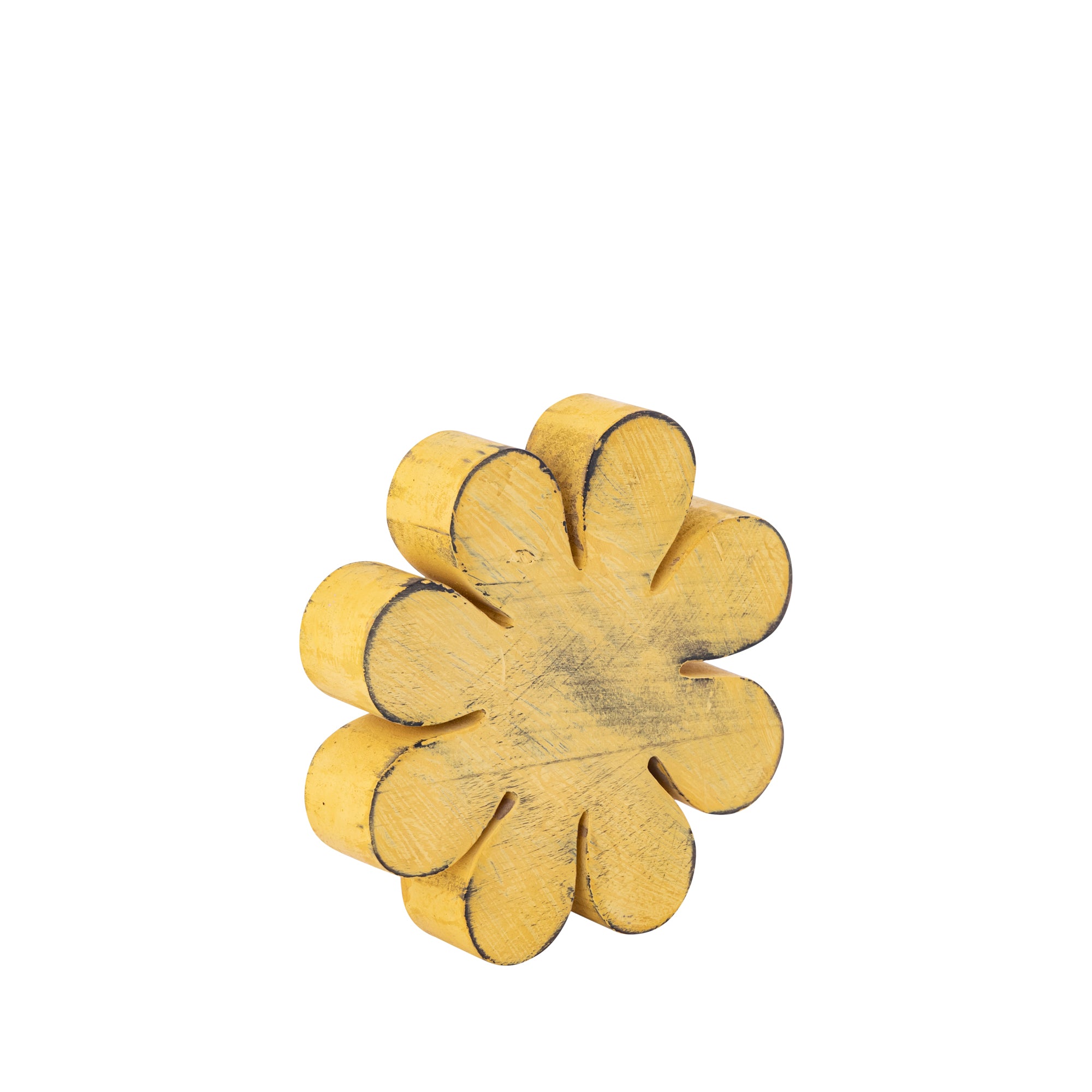 Zaniel Yellow mango wood flower shaped statue M