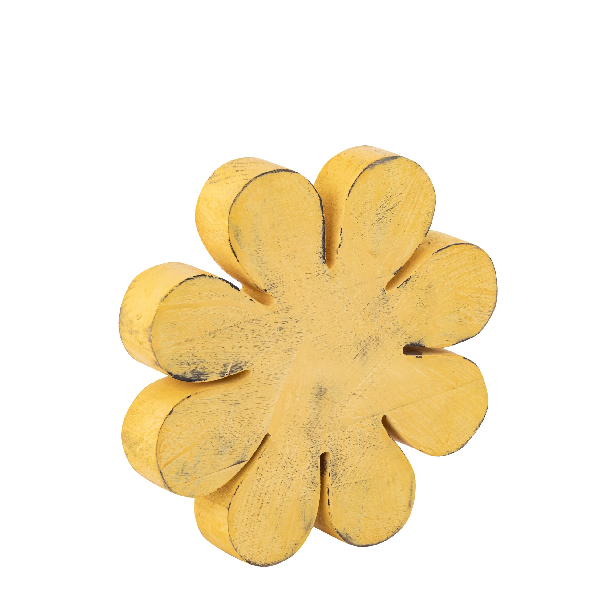 Zaniel Yellow mango wood flower shaped statue L