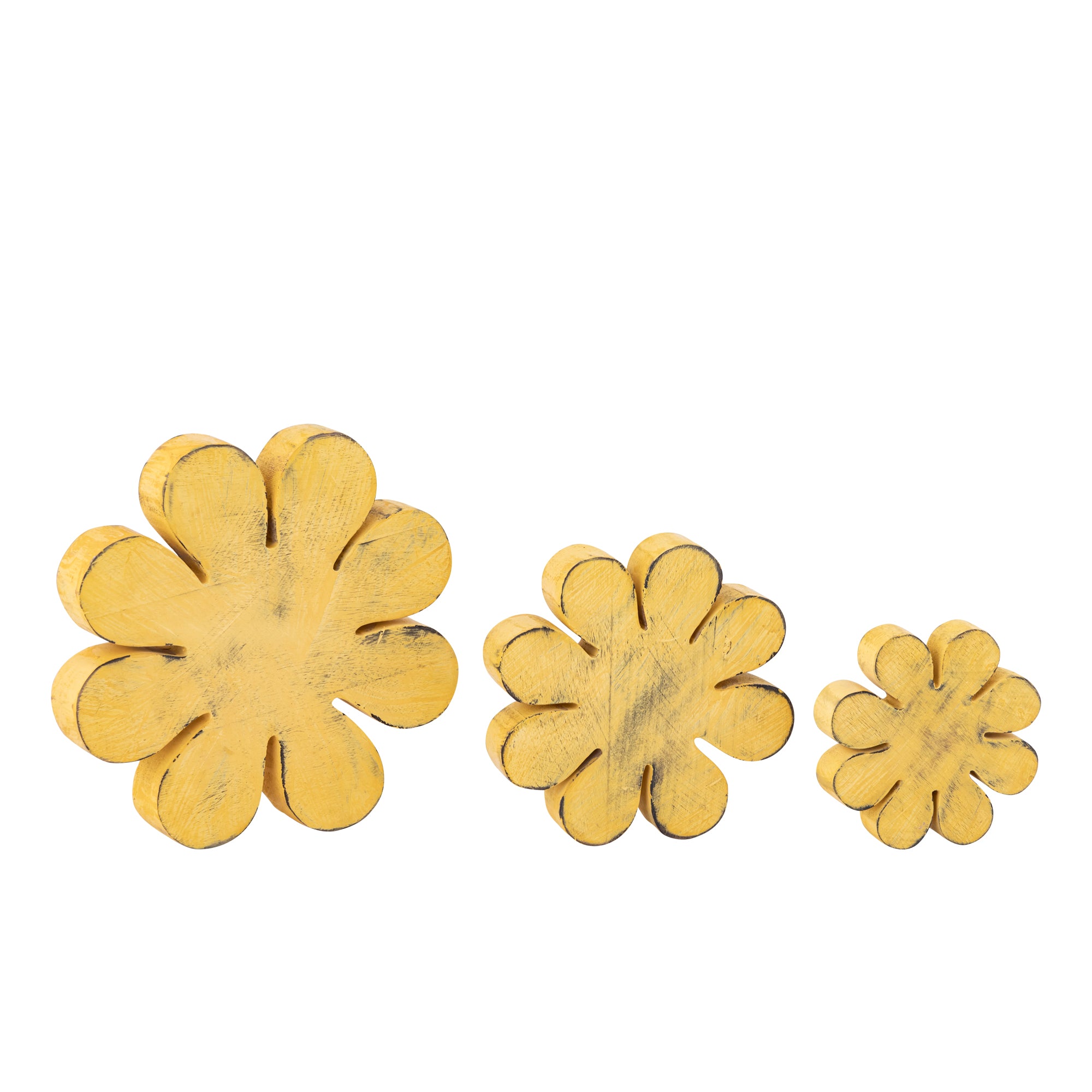 Zaniel Yellow mango wood flower shaped statue L