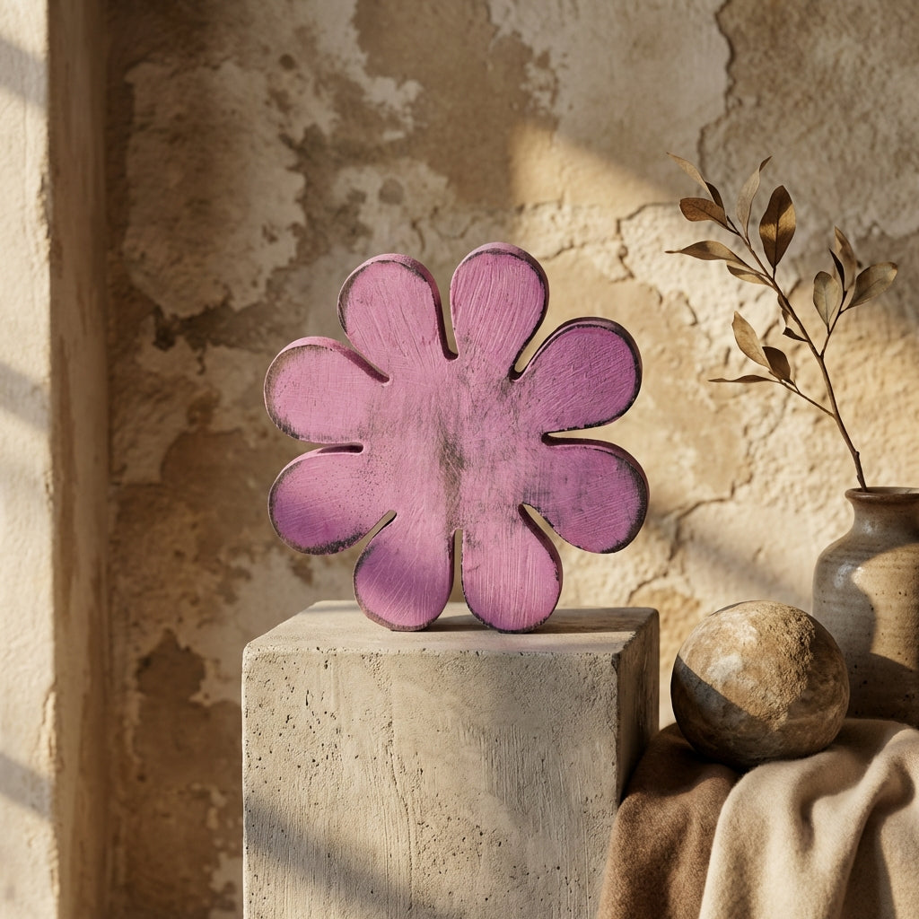 Zaniel Pink mango wood flower shaped statue S
