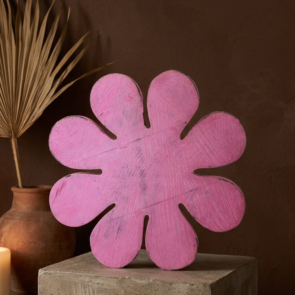 Zaniel Pink mango wood flower shaped statue L