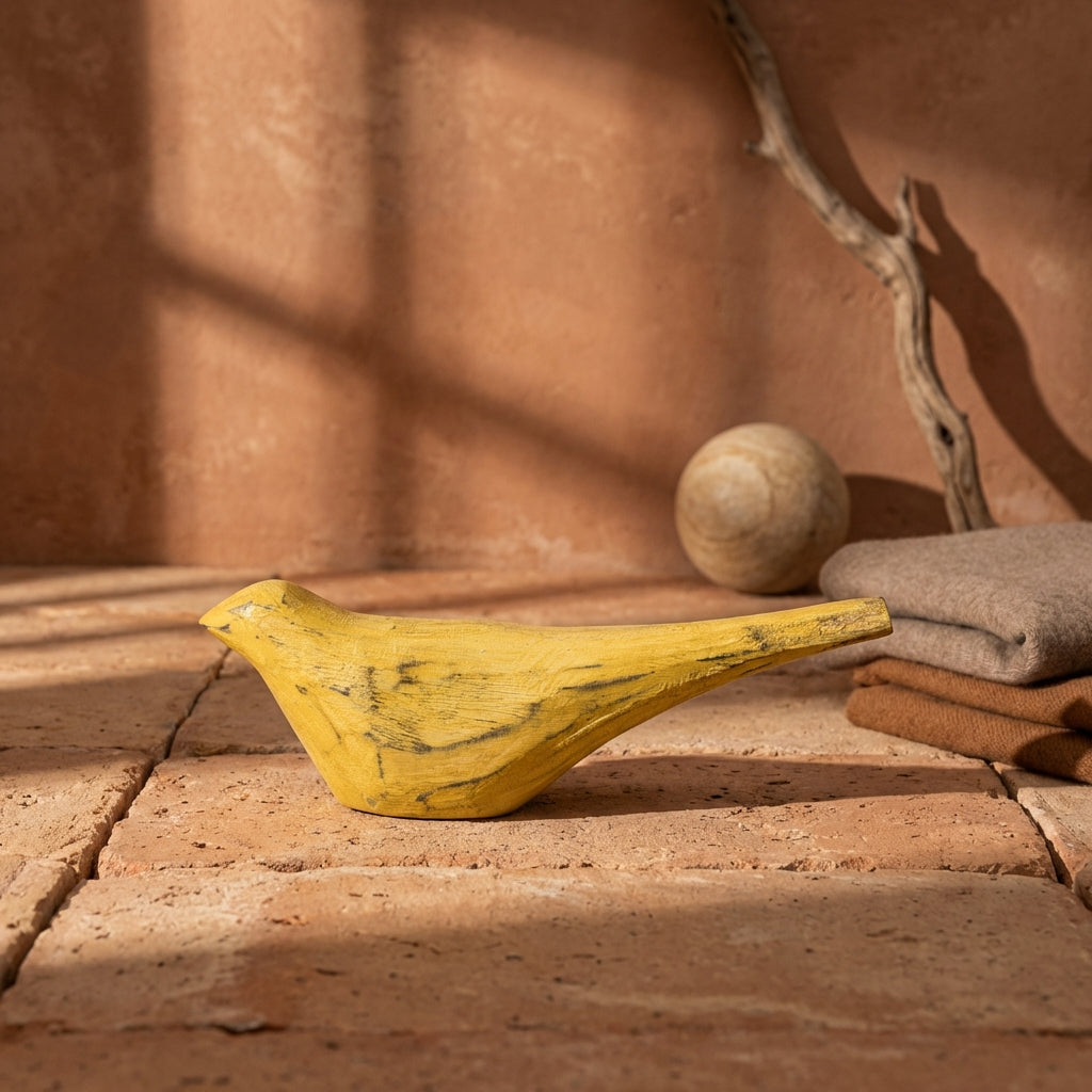 Gracella Yellow mango wood bird statue M